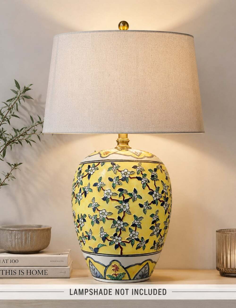 Vintage Yellow Floral Ceramic Ginger Jar Table Lamp